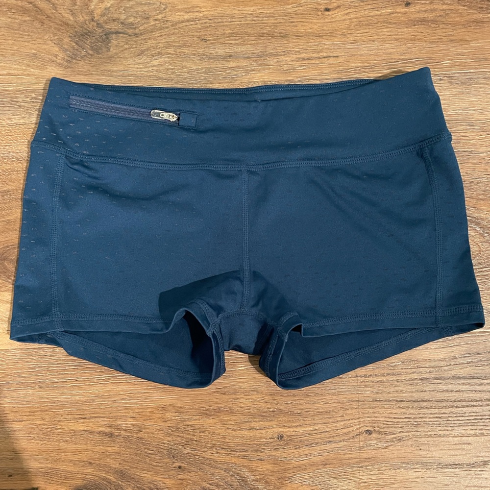 Oiselle reflective spandex running shorts blue/green women’s small 6